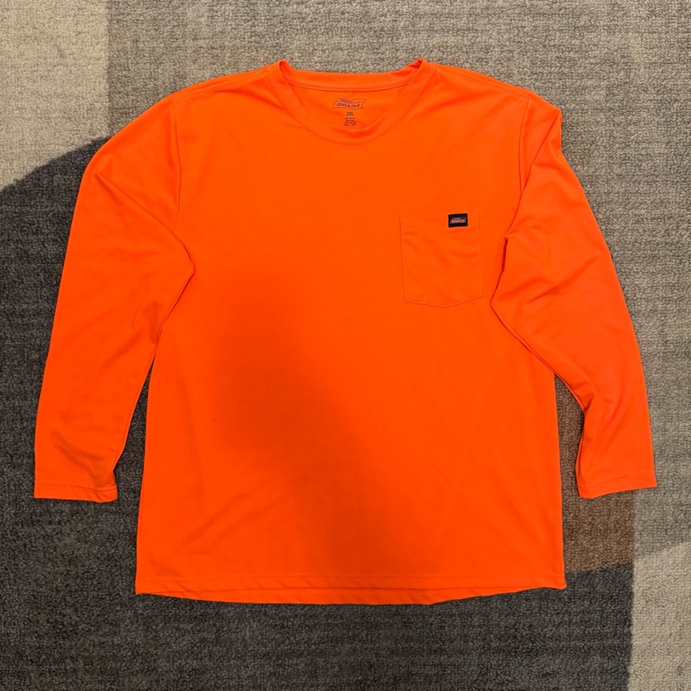 Dickies Men's Vibrant Orange Long Sleeve Tee Shirt Workwear High Vis